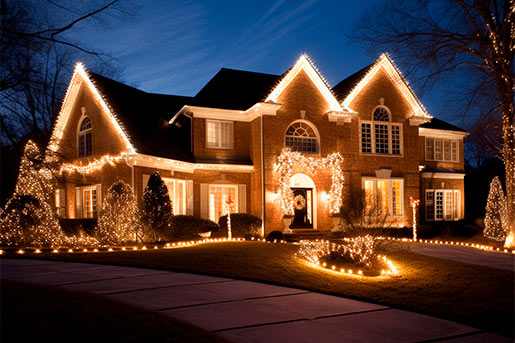 White Professional Christmas Lights on a Nashville home